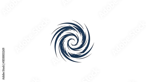 A dark swirling vortex with speckles of white on a white background