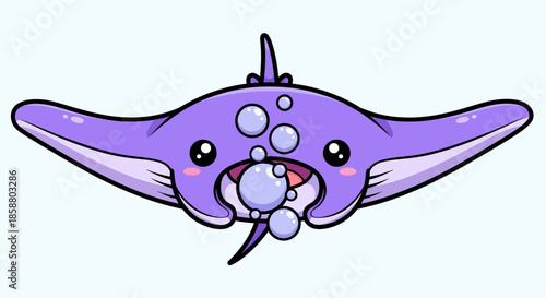 Cute Purple Manta Ray Cartoon Character Illustration.