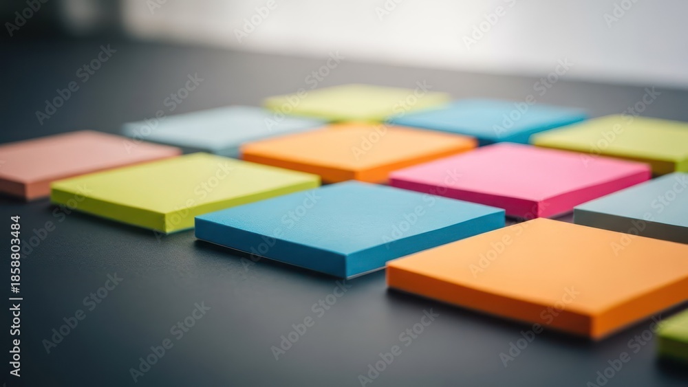 Naklejka premium Array of colorful note papers arranged on a dark surface
