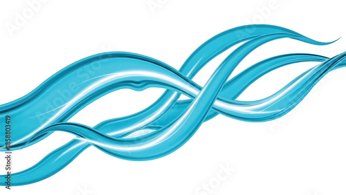 Translucent cyan waves with bright highlights flowing across white space