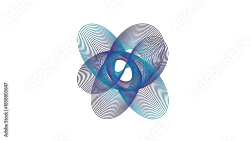 A symmetrical, abstract blue and purple gradient geometric pattern formed by thin, curved lines