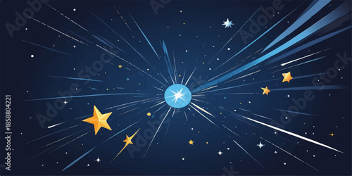 A shiny blue vector illustration of the Star of David glowing against a dark starry night sky and abstract galaxy space background with magic Christmas holiday sparkles