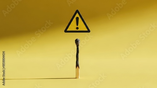 Burnt matchstick under yellow warning triangle, representing burnout