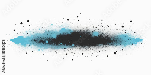 Abstract blue grunge background featuring a fresh water splash with liquid ink droplets and transparent bubbles isolated on white
