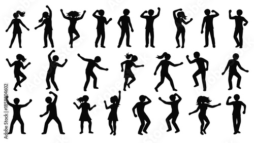 Diverse silhouettes of people in dynamic poses celebrating movement and activity