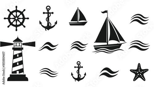 Nautical elements a collection of ships anchors and sea related symbols
