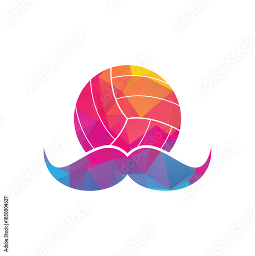 Strong volleyball vector logo design. Moustache and volley ball vector icon design.