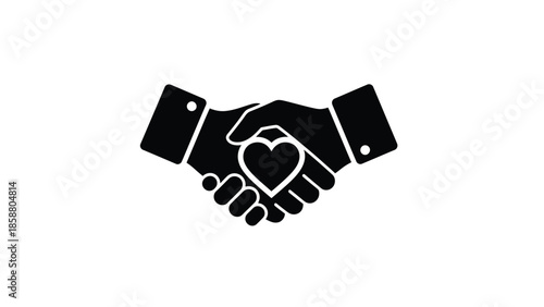 A symbolic handshake with a heart shape in the center showing connection