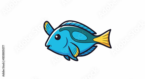 Cartoon Blue Tang Fish Swimming Underwater Ocean Life.