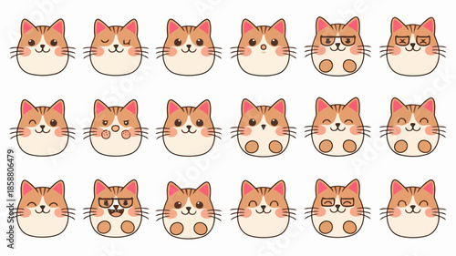 Cute cartoon cats with different expressions and patterns
