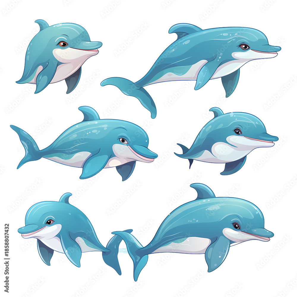 Obraz premium Adorable Dolphin Cartoon Characters Compilation Image