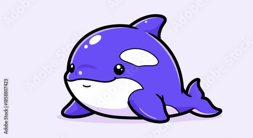 Cute Purple Orca Killer Whale Cartoon Illustration.