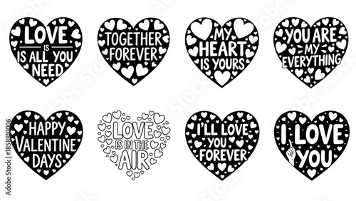 collection of heartwarming heart-shaped vector art designs with romantic quotes and sentiments