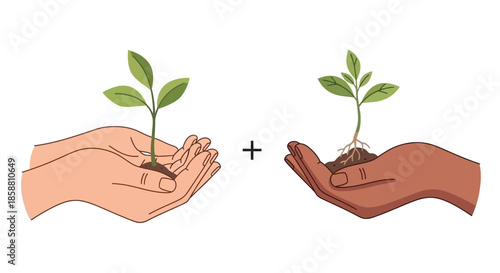 Hands cradling seedlings representing growth collaboration and environmental stewardship