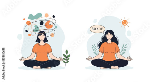 A visual representation of mental chaos transitioning to peaceful meditation