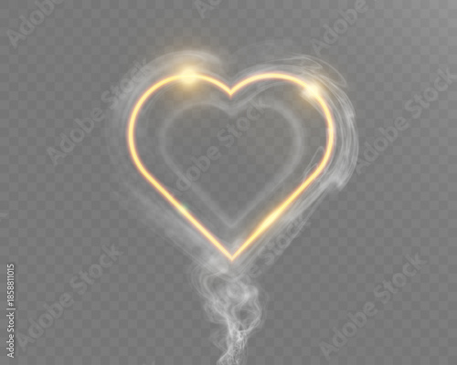 Glowing golden heart outline with soft smoke trail on transparent background.
