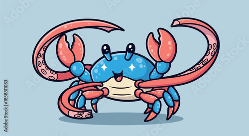 Cute Blue Crab with Pink Claws and Tail.