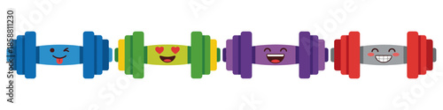 Dumbbell with happy face Flat Vector Illustration on Transparent Background