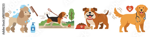 Dog wagging tail (pet care resolution) Flat Vector Illustration on Transparent Background