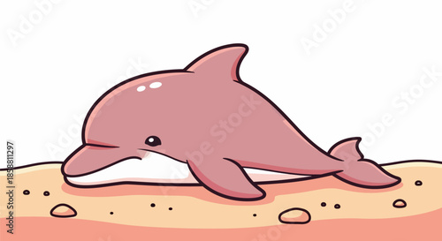 Cute Pink Dolphin Resting on Sandy Seabed.