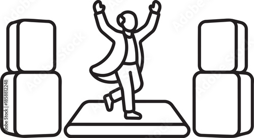 Entertainer performing on stage with speakers icon vector illustration for performance concept