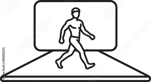 Male model walking on fashion runway catwalk icon vector illustration for apparel industry art