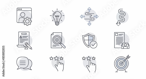 Set of business and technology related line icons.