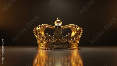 Wallpaper Mural Ornate golden royal crown on reflective surface, spotlighted Torontodigital.ca