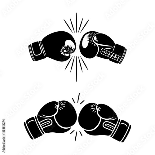 Boxing gloves collision, combat sports hit icon illustration