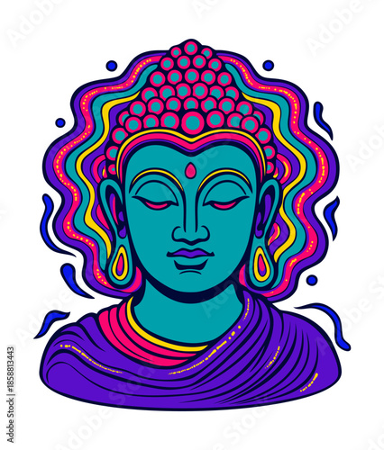 Buddha. Vibrant psychedelic vector isolated illustration