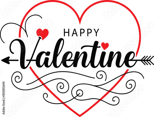 Valentine Heart with Arrow Calligraphy Vector Illustration