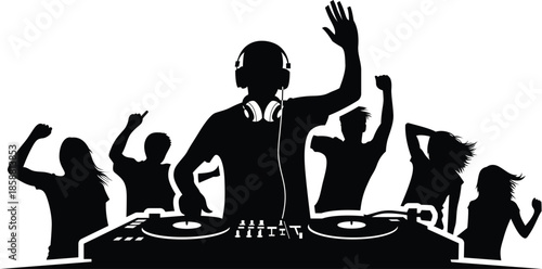 Happy new year celebration with dj and friends partying