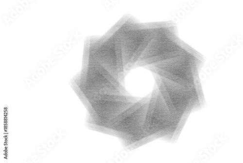 A grayscale abstract illustration of a geometric shape with a central hole