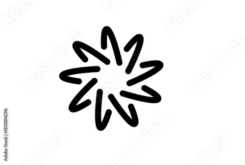 A simple black flower or star shape on a white background