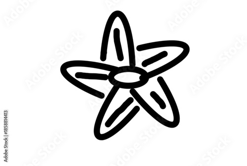 A simple black and white drawing of a stylized flower or star