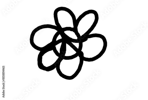 A tangled bunch of black rubber bands on a white background
