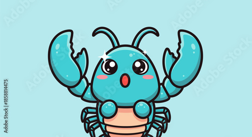 Cute Blue Lobster Character Cartoon Illustration.