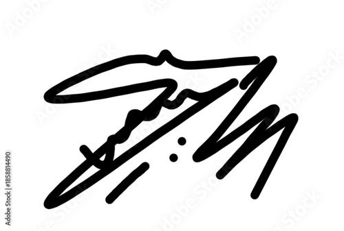 A black signature on a white background with bold strokes
