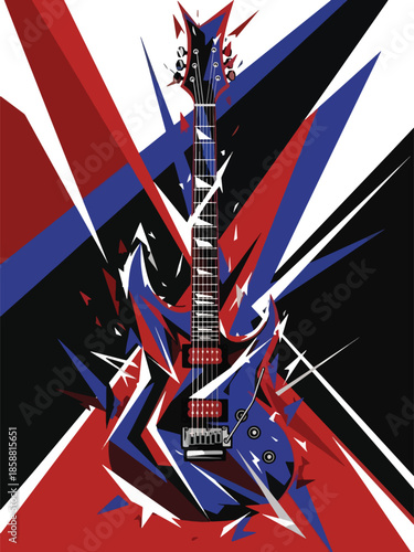Modern vector illustration poster for metal concert with electric guitar and aggressive composition, ideal for heavy metal shows and music promotions