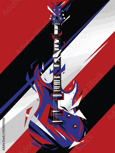 Modern vector illustration poster for metal concert with electric guitar and aggressive composition, ideal for heavy metal shows and music promotions