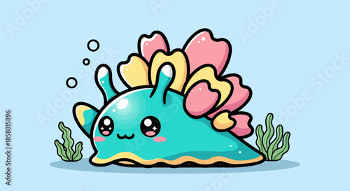 Cute Cartoon Sea Slug Character with Colorful Appendages.