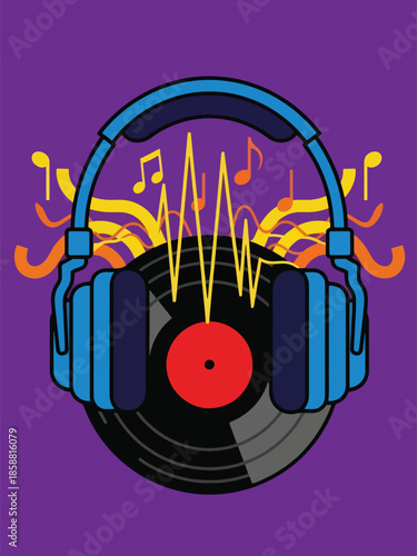 Modern vector illustration poster for DJ night event with headphones and vinyl record, ideal for club nights and electronic music promotions