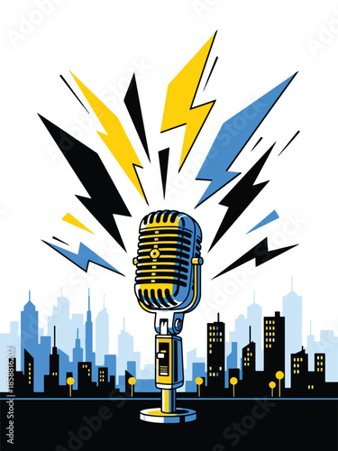 Modern vector illustration poster for rap battle event with microphone and dynamic urban elements, ideal for hip hop competitions and youth promotions