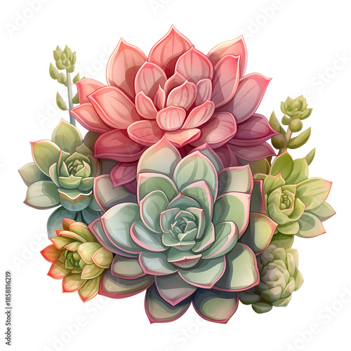 Echeveria Plants on White, Botanical Details
