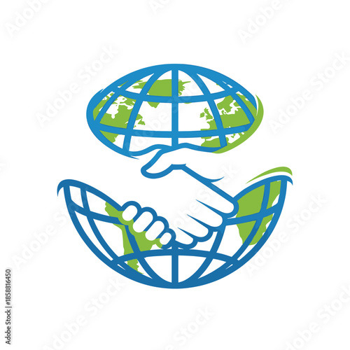 Global handshake logo symbolizing international cooperation and environmental partnership.