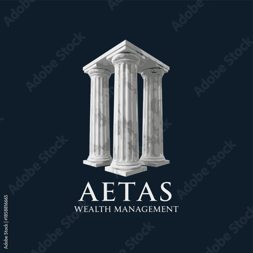 AETAS Wealth Management logo featuring three classical white columns on a dark blue background, symbolizing stability and tradition.