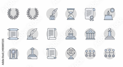 Set of Justice and Law Icons in Linear Style.