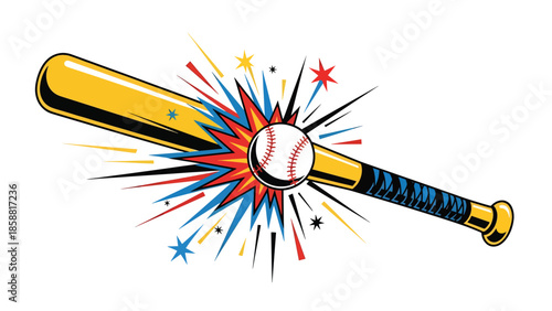 Vector illustration of baseball batter hitting ball with strong motion lines, energetic retro sports style, ideal for sports marketing, posters, and advertising