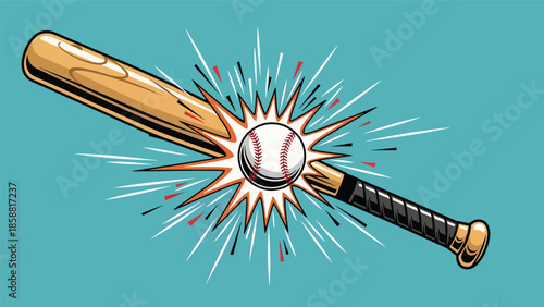 Vector illustration of baseball batter hitting ball with strong motion lines, energetic retro sports style, ideal for sports marketing, posters, and advertising