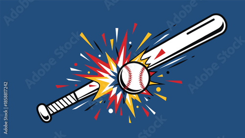 Vector illustration of baseball batter hitting ball with strong motion lines, energetic retro sports style, ideal for sports marketing, posters, and advertising